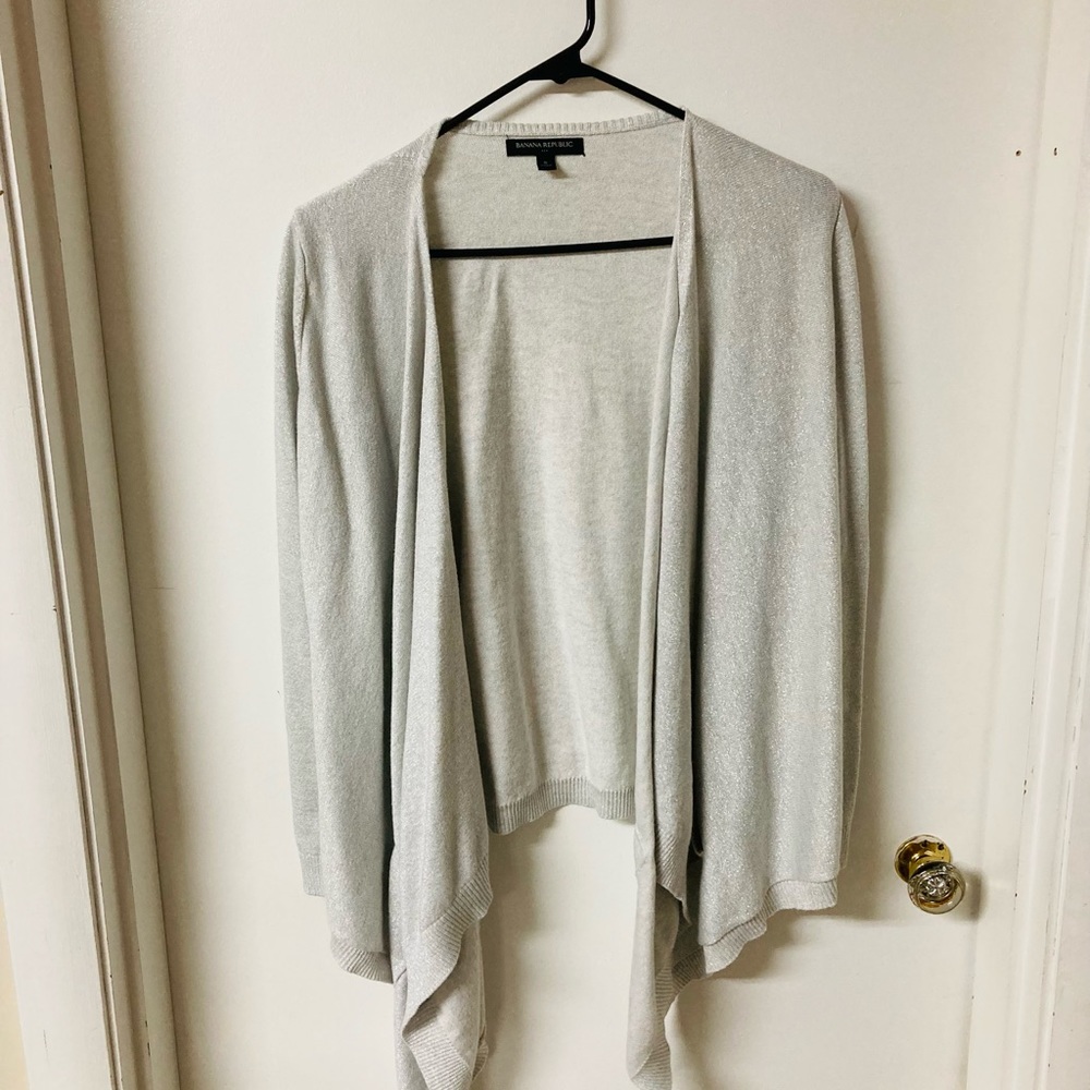 New 💫 Banana Republic Waterfall Light Grey Silver Shimmer Cardigan - Picture 1 of 4